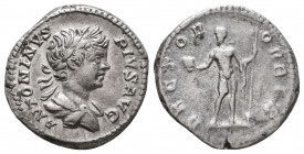 CARACALLA. Denarius. 199-200 AD Rome. (RIC 40). Anv: Laureate and draped bust of Caracalla on the right, around legend: ANTONINVS PIVS AVG. Rev: Sun r...