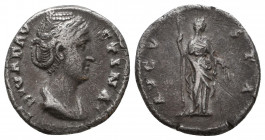 Diva Faustina I AR Denarius. Rome, AD 145-146. Struck under Marcus Aurelius. DIVA FAVSTINA draped bust right /AVGVSTA, Ceres or Aeternitas veiled, sta...