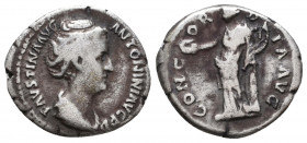 Faustina Senior AR Denarius. Rome, AD 139-141. FAVSTINA AVGVSTA, draped bust right / CONCORDIA AVG, Concordia standing left, holding a patera and doub...