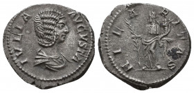 Julia Domna (+217) - AR Denarius (uncertain mint, probably after AD 211) – IVLIA PIA FELIX AVG Draped bust right / HILARITAS Hilaritas standing left h...
