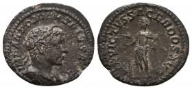 Elagabalus. A.D. 218-222. AR denarius . Rome mint, Struck A.D. 219. IMP ANTONINVS PIVS AVG, laureate, horned, draped bust right / INVICTVS SACERDOS AV...