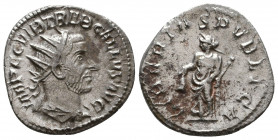 Trebonianus Gallus (251-253 AD). AR Antoninianus, Mediolanum.
Obv. IMP C C VIB TREB GALLVS AVG, Radiate, draped and cuirassed bust to right, seen from...