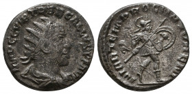 Trebonianus Gallus. AD 251-253. AR Antoninianus. Antioch mint. Radiate, draped, cuirassed bust right / MARTEM PROGNATOREM ( sic ),, Mars advancing rig...