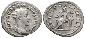 Gordian III AR Antoninianus. Rome, AD 240. IMP CAES M ANT GORDIANVS AVG, radiate, draped and cuirassed bust to right / CONCORDIA AVG, Concordia seated...