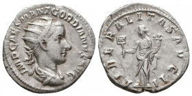 Gordian III AR Antoninianus. AD 238-244. Rome, AD 239-240. IMP GORDIANVS PIVS FEL AVG, radiate, draped, and cuirassed bust right / LIBERALITAS AVG III...
