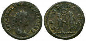 Valerian II, as Caesar, AR Antoninianus. Antioch, AD 256-258. P LIC COR VALERIANVS CAES, radiate and draped bust right / VICTORIA PART, Victory standi...
