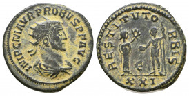 Probus (276-282 AD). AE silvered Antoninianus, Tripolis.
Obv. IMP C M AVR PROBVS P F AVG, radiate, draped and cuirassed bust right, seen from behind.
...
