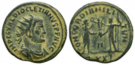 Diocletian. A.D. 284-305. AE antoninianus, struck A.D. 295-296. IMP C C VAL DIOCLETIANVS AVG, radiate, draped and cuirassed bust right / CONCORDIA MIL...