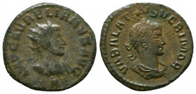 Aurelian, with Vabalathus. AD 270-275. AR Antoninianus
Antioch mint,
Radiate and cuirassed bust of Aurelian right.
Rev: Laureate, draped, and cuirasse...