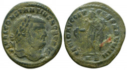 Constantine I (306-337), Nummus, AD 316, AE. CONSTANTINVS P AG, laureate and cuirassed bust l., Rv. GENIO - POP ROM, Genius standing l., holding pater...