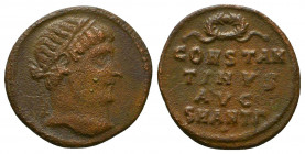 Constantine I augustus, 310-337
Follis, Antiochia 324-325, Æ 2.14 g. Laureate head r. Rev. wreath / CONSTAN / TINVS / AVG / SMANTB.
Reference: RIC 57
...