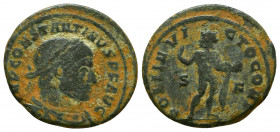 Constantine I (306-337), Nummus, London, AD. AE CONSTANTINVS P AVG, laureate and cuirassed bust r., Rv. CLARITAS REI PVBLICAE, Sol standing l., holdin...