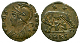 City Commemorative. A.D. 332-354. AE 3/4 . Cyzicus mint, struck A.D. 332-335. VRBS ROMA, laureate and helmeted bust of Constantinople left, wearing im...