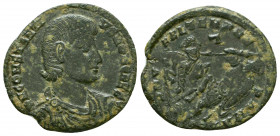 Constantius II Æ Centenionalis. Antioch, AD 348-350. DN CONSTANS PF AVG, pearl-diademed, draped, and cuirassed bust right / FEL TEMP REPARATIO, soldie...