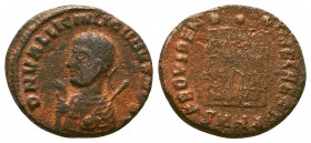 LICINIUS I. 308-324 AD. Æ Follis . Struck 318-320 AD. Heraclea mint. Laureate and draped bust left, holding globe, sceptre and mappa / Camp gate; •SMH...