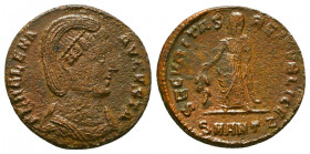 HELENA, mother of Constantine I. Æ Reduced Follis. Antioch mint. Struck 328-329 AD. Pearl-diademed and mantled bust right, wearing necklace / Securita...
