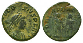 Theodosius I AD 379-395. AE follis.
Reference:
Condition: Very Fine

Weight: 1,7 gr
Diameter: 14 mm