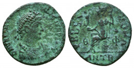 Valentinian II, 375 - 392 AD
AE Follis, Antioch Mint.
Obverse: D N VALENTINIANVS P F AVG, Diademed, draped and cuirassed bust of Valentinian right.
Re...