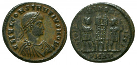 Constantius II. As Caesar, A.D. 324-337. AE. Trier mint, struck A.D. 332-333. FL IVL CONSTANTIVS NOB C, laureate and cuirassed bust right / GLORIA EXE...