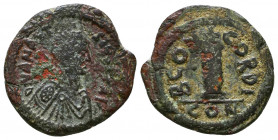 Anastasius I. 491-518. AE decanummium . Constantinople mint. DN ANASTASIVS PP AVG, pearl-diademed, draped, and cuirassed bust right / CONCORDI, large ...