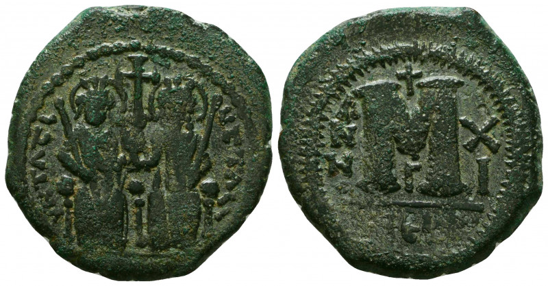Justin II - Follis. 565-578 AD. Theoupolis (Antioch) mint. Obv: blundered legend...