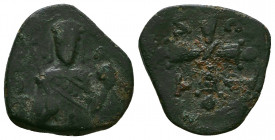 Alexius I Comnenus AD 1081-1118. Thessalonica Tetarteron Æ . Crowned facing bust, holding cruciform scepter and globus cruciger / Cross with central X...