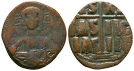 Romanus III, circa 1028-1034. Æ Follis . Class B. Constantinople mint. Facing bust of Christ Pantokrator / + IS–XS/ ЬA–ILЄ/ ЬAS–ILЄ in three lines div...