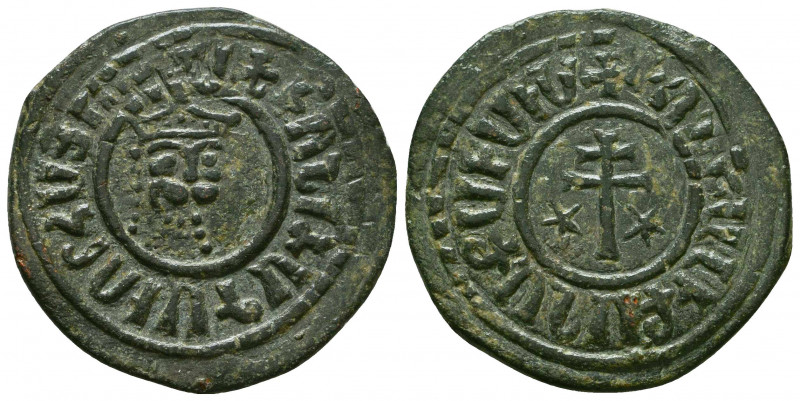 Armenia. Levon I (1187-1219). AE Tank.
Obv. Crowned öionized head of Levon facin...