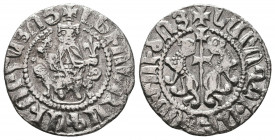 ARMENIA, Cilician Armenia. Royal . Oshin. 1308-1320. AR . Coronation issue. Oshin seated facing on throne decorated with lions, holding cross and lis,...