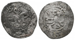 Cilician Armenia, Gosdantin IV (1365-1373). AR Takvorin . Gosdantin on horseback, holding sceptre with cross. R/ Lion walking r., cross above.
Referen...