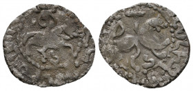 Cilician Armenia, Gosdantin IV (1365-1373). AR Takvorin . Gosdantin on horseback, holding sceptre with cross. R/ Lion walking r., cross above.
Referen...
