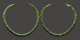 A ROMAN BRONZE Snake Bracelet, CIRCA 1ST-2ND CENTURY A.D.
Reference:
Condition: Very Fine

Weight: 20,6 gr
Diameter: 57 mm