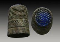 Byzantine Bronze Thimble with a blue Glass on ,
Reference:
Condition: Very Fine

Weight: 2,9 gr
Diameter: 20 mm
