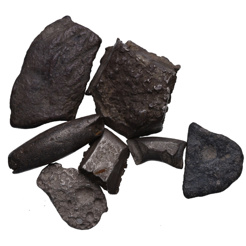 s. II-I aC. Mundo cartaginés. Lote de 7 premonedas: trozos de plata (30 a 14 mm)...