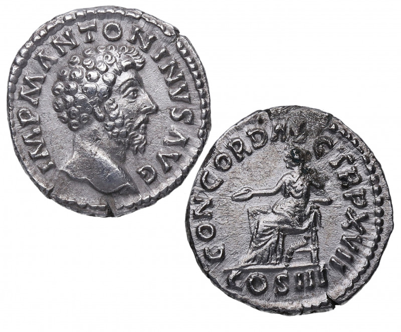 163 dC. Marco Aurelio. Denario. RIC 59. Ag. 3,05 g. Muy bella. Rara así. EBC+ / ...