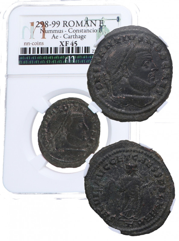 305-306 dC. Constancio Cloro. Carthage. Nummus. Ae. Encapsulada en NN COINS XF 4...