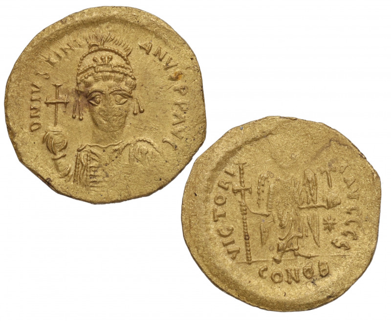 527-565. Justiniano I. Constantinopla. Sólido. CONOB. A & C 30. Au. 4,29 g. Atra...