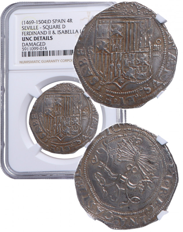 1474-1504. Fernando e Isabel (1474-1504). Sevilla. 4 Reales. A&C 564. Au. Escasa...