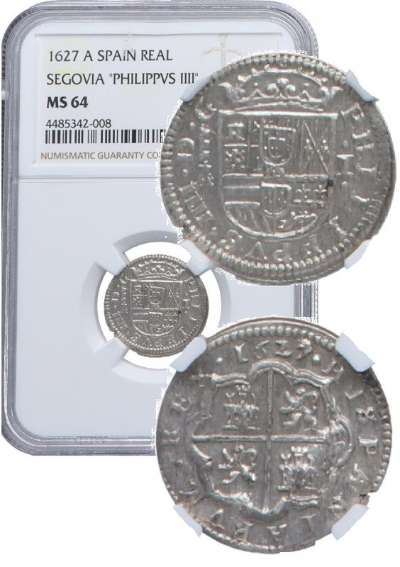 1627. Felipe IV (1621-1665). Segovia. 1 Real. A. A&C 782. Ag. Encapsulada en NGC...