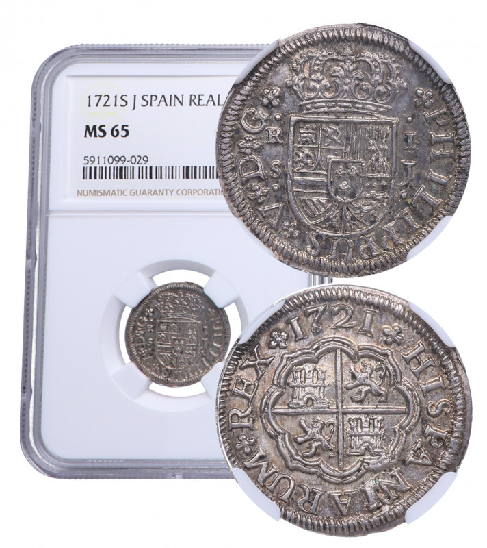 1721. Felipe V (1700-1746). Sevilla. 1 Real. J. A&C 645. Ag. Encapsulada en NGC ...