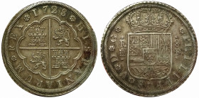1728. Felipe V (1700-1746). Segovia. 8 reales. F. Ag. RARA y más así. Bellísima. Brillo original. SC. Est.3500.