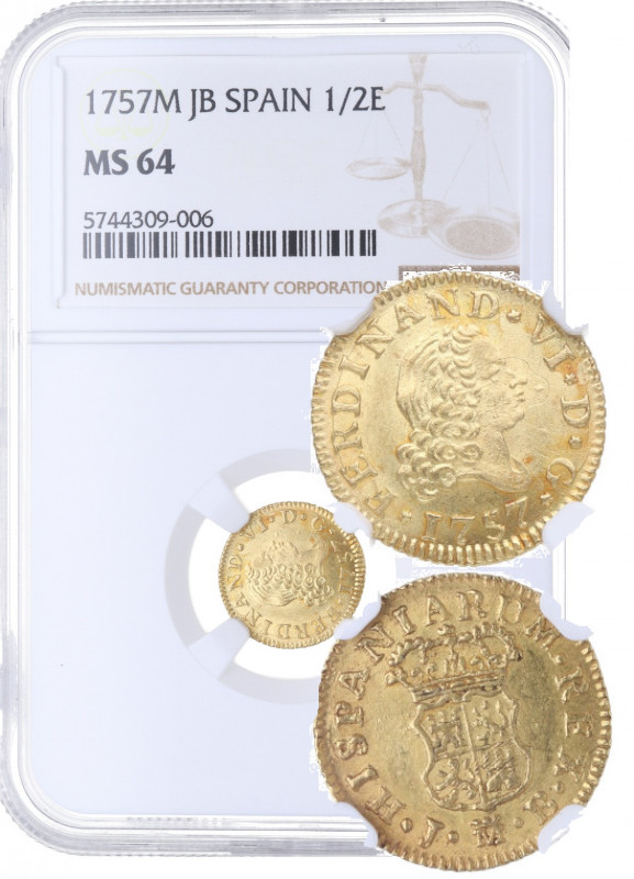 1757. Fernando VI (1746-1759). Madrid. 1/2 Escudo. JB. A&C 561. Au.  Muy alta ca...
