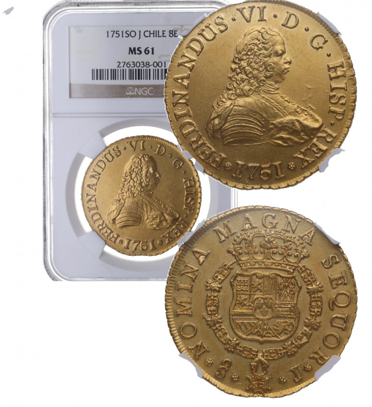 1751. Fernando VI (1746-1759). Santiago. 8 escudos. J. A&C 824. Au. Encapsulada ...