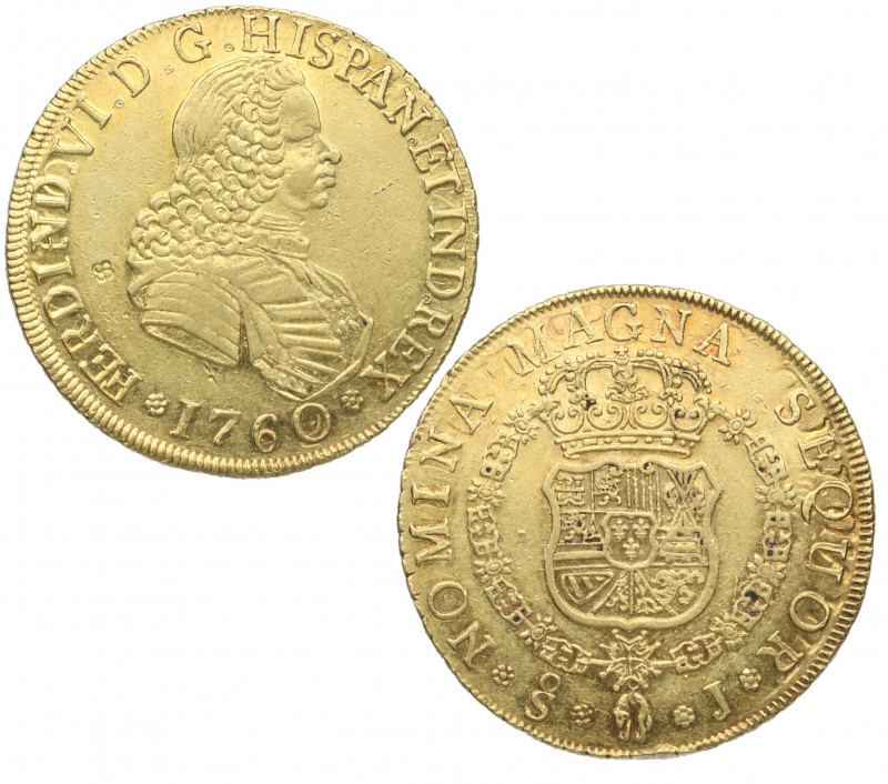 1760/59. Fernando VI (1746-1759). Santiago. 8 escudos. J. A&C 839. Au. 27,02 g. ...