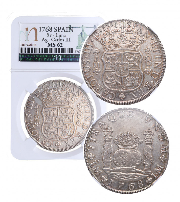 1768. Carlos III (1759-1788). Lima. 8 Reales. JM. A&C 1028. Ag. Encapsulada en N...