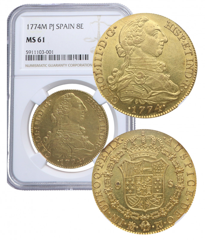 1774. Carlos III (1759-1788). Madrid. 8 Escudos. PJ. A&C 1960. Au. Encapsulada e...