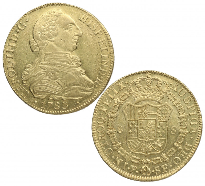 1783. Carlos III (1759-1788). Popayán. 8 Escudos . SF. A&C 2051. Au. 27,07 g. EB...