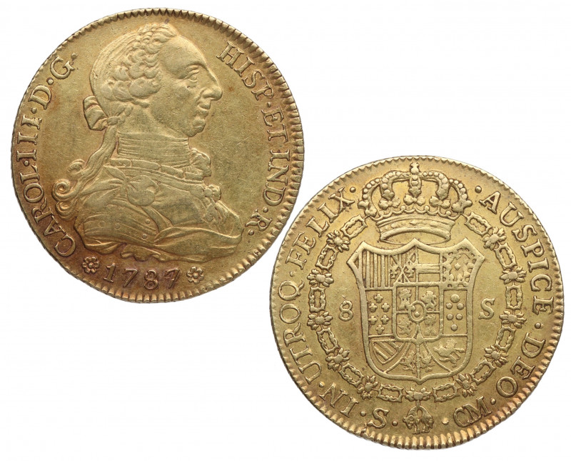 1787. Carlos III (1759-1788). Sevilla. 8 Escudos. CM. A&C 2193. Au. 27,04 g. Pre...