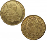 1791. Carlos IV (1788-1808). Popayán. 8 escudos. SF. A & C 30. Au. 10,00 g. Bella. Brillo original. Insignificantes marquitas. SC-. Est.2200.