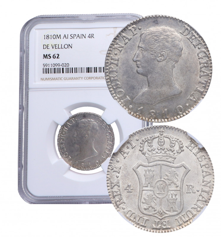 1810. José Napoleón (1808-1814). Madrid. 4 Reales. AI. A&C 14. Ag. Encapsulada e...